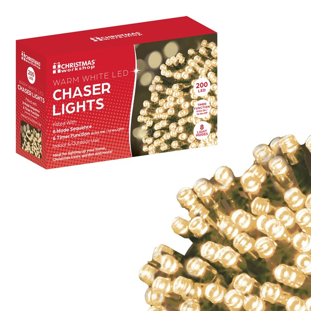 The Christmas Workshop Guirlande Lumineuse de Noël 200 LED Blanc Chaud Effet Scintillant / Lumières de Fée Intérieures ou Extérieures / 13,9 Mètres / 8 Modes d'Éclairage / Idéal Pour Noël, Mariages et Jardins