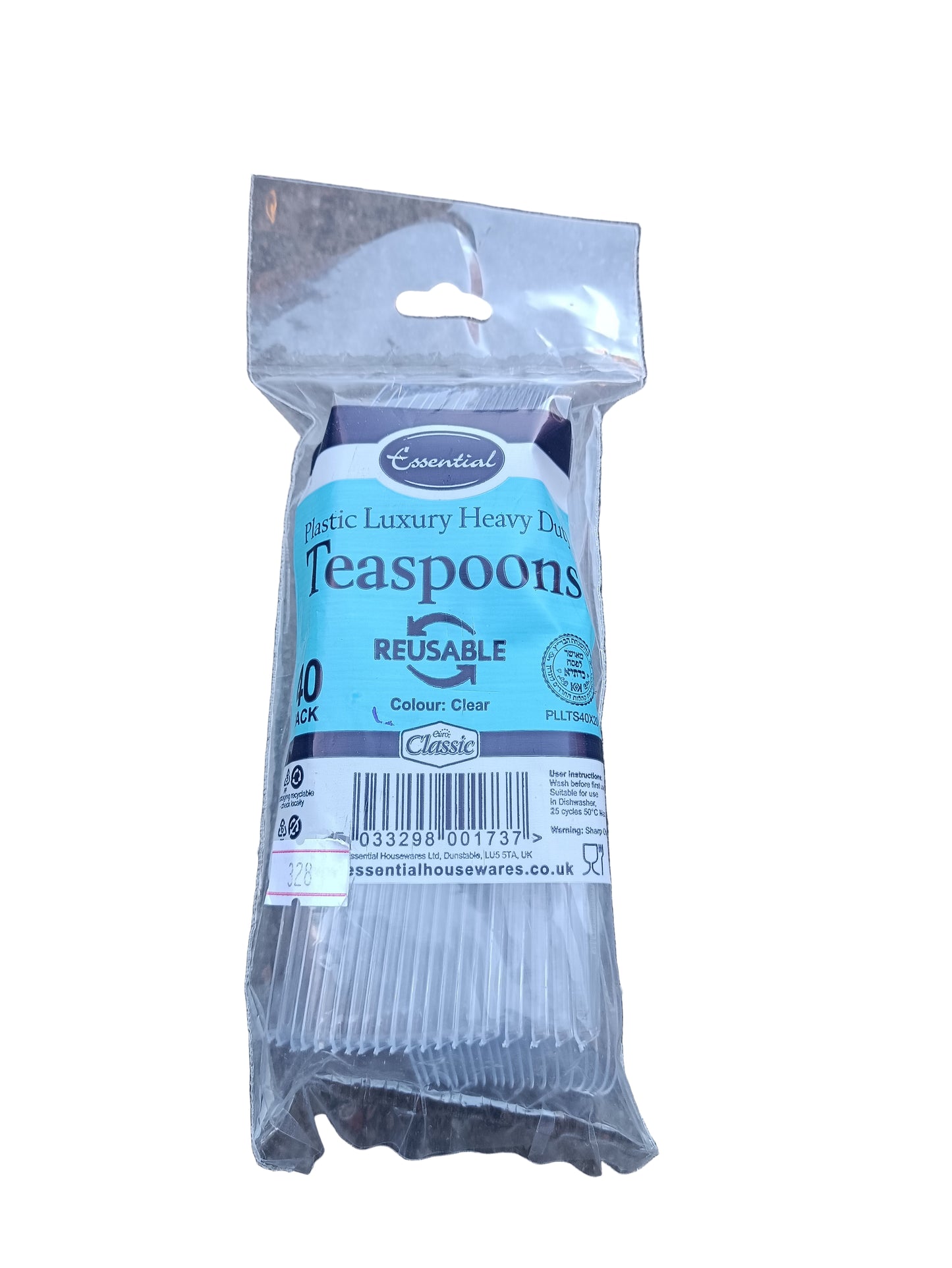 Essential Reusable Clear Plastic 40 Teaspoons
