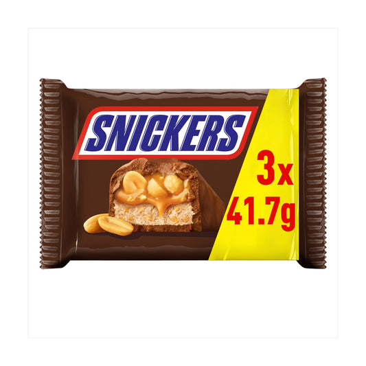 Snickers Caramel, Nougat, Cacahuètes et Chocolat au Lait Lot de 3 barres de 41,7g