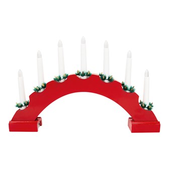 Christmas Workshop Candle Bridge Battery Operated Red Arched Wooden 7 LED Candles Warm White  Battery Operated