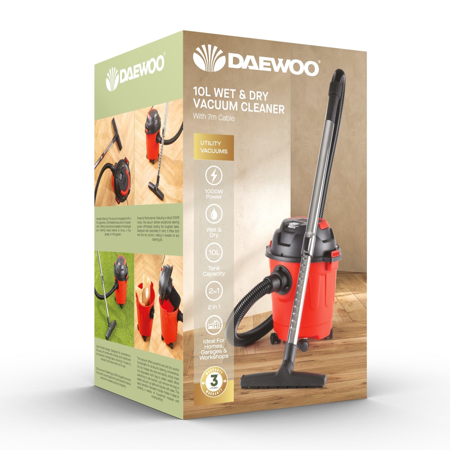 Daewoo Wet & Dry Vacuum Cleaner Compact Cylinder  with Blower Function, Red 1000W