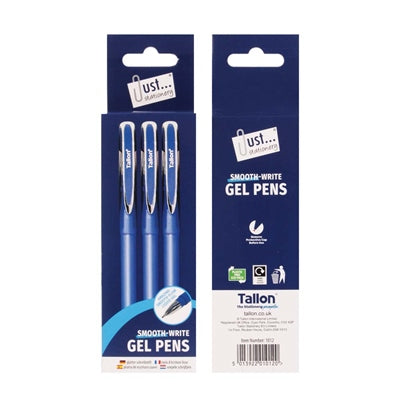 Stylos Just Stationery Smooth Write. Encre à faible viscosité pour une application fluide sur le papier. Disponible en Bleu, Noir et Bleu/Noir/Rouge.
