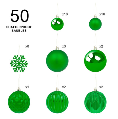 The Christmas Workshop 50Pk Shatterproof Baubles - Green