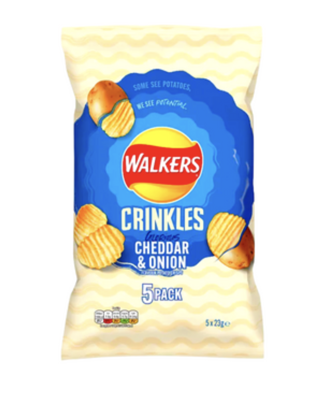 Walkers - Crinkles - Cheddar & Onion Flavour Crisps - 5 x 23g