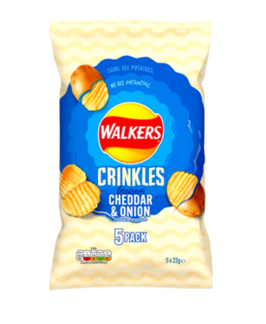 Walkers - Crinkles - Cheddar & Onion Flavour Crisps - 5 x 23g