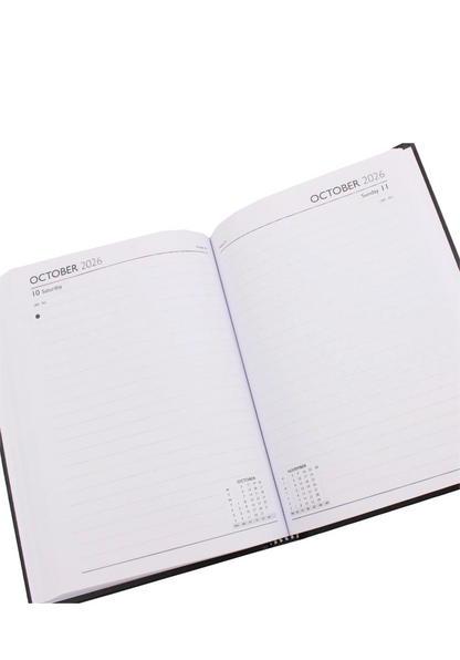 2026 A5 Diary Hardback Day a Page Full Sat/Sun 3282 - Black