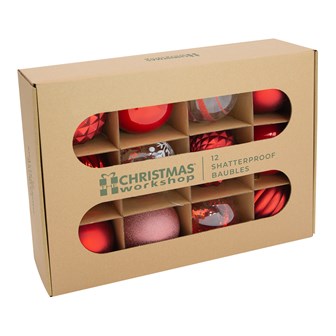 The Christmas Workshop 12PK Shatterproof Large Baubles -Red