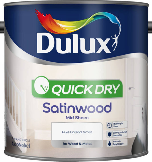 Peinture Dulux Séchage rapide Satin brillant Pur, pour métal et bois, 2,5L