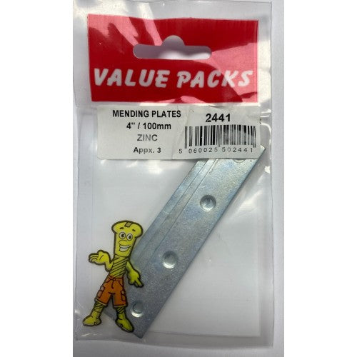 4'' (100mm)Mending Plates Zinc 3 Per Pack
