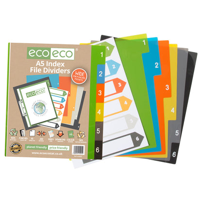 Eco A5 50% Recycled Set 6 Wide Index File Dividers