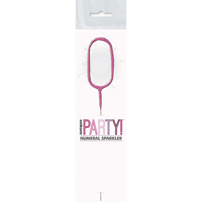 Unique Party Number 0 Birthday Cake Sparkler, Pink