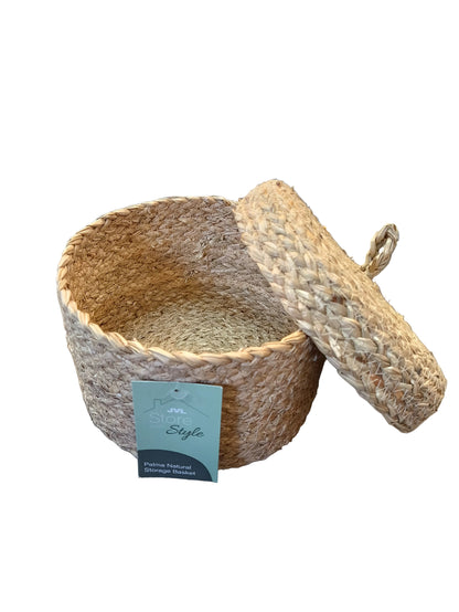 Paniers de rangement ronds naturels Palma avec couvercles H12 x Dia 20cm