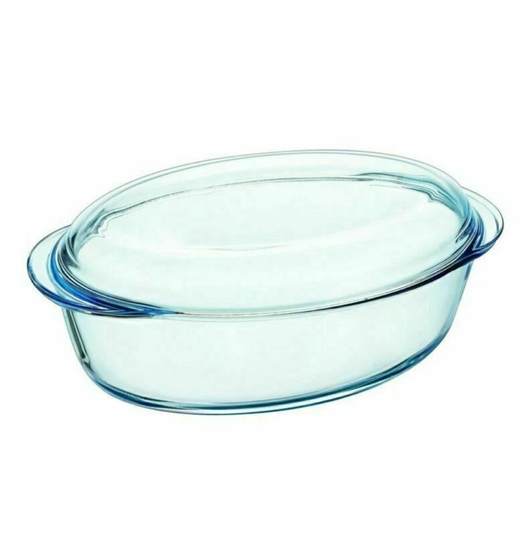 Pyrex Essentials Glass Oval Casserole Dish with Lid 4.0L - Transparent