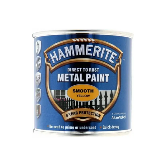 Peinture Métal Hammerite Direct sur Rouille - Finition Lisse Jaune 250ML