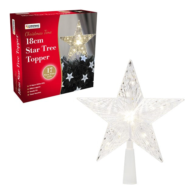 The Christmas Workshop 18cm Warm White LED Star Tree Topper