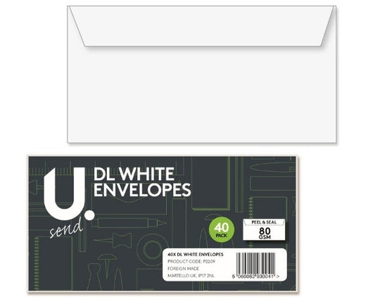P2209 DL White Envelopes, 40pk