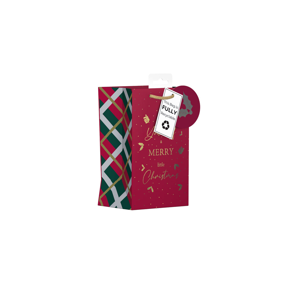 Giftmaker Have a Merry Little Christmas Tartan Design Small Christmas Gift Bag