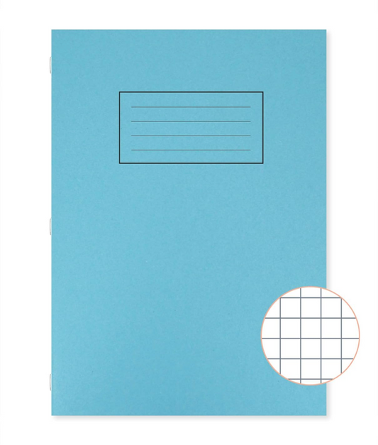 Silvine A4 Exercise Book - Blue. Ruled 7mm Squares, 80 Pages