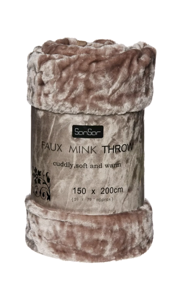 Sansar Luxury Warm Soft Mink Faux Fur Throw Blanket for Bed Sofa (Double 200x240cm) Taupe