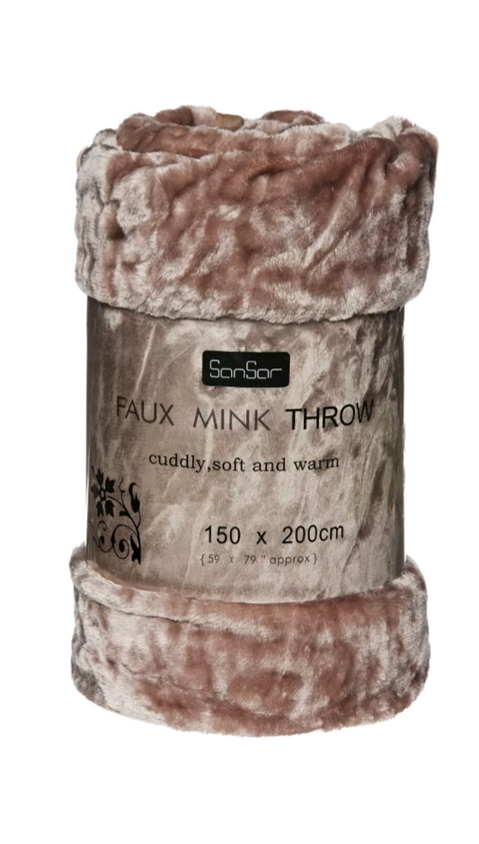 Jeté de lit/canapé Sansar Luxury en fausse fourrure de vison douce et chaude (lit double 200x240cm) Taupe