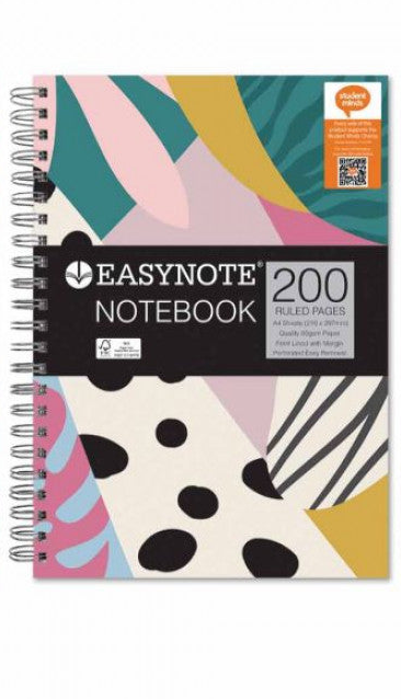 CAHIER A4 RELIURE SPIRALE 200 PAGES LIGNÉES MOTIFS ASSORTIS