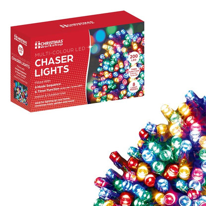 Guirlande lumineuse de Noël The Christmas Workshop 200 LED multicolores avec animation / Intérieur ou extérieur / 13,9 mètres / 8 modes d'éclairage / Idéale pour Noël, les mariages et les jardins