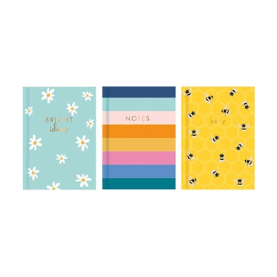 Carnet A6 relié, motifs colorés, assortis