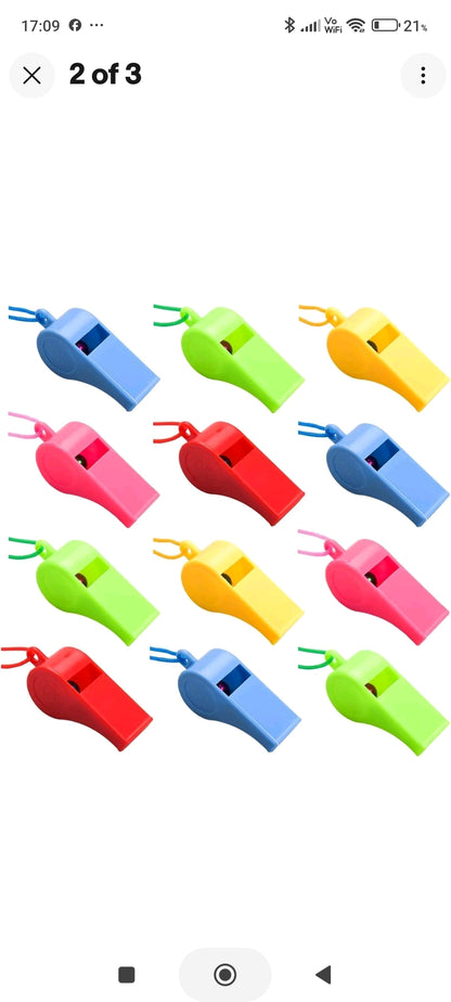 PLASTIC NEON  COLOUR SPORT WHISTLE FOOTBALL RUGBY REFEREE NECK WRIST CORD Assorted Colours