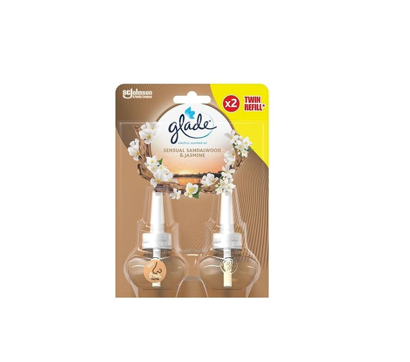 Glade Plug in Air Freshener Refill, Electric Scented Oil Room Air Freshener, Sandalwood & Jasmine,20ml