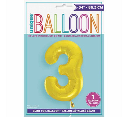 34in CLASSIC GOLD NUMBER 3 FOIL BALLOON