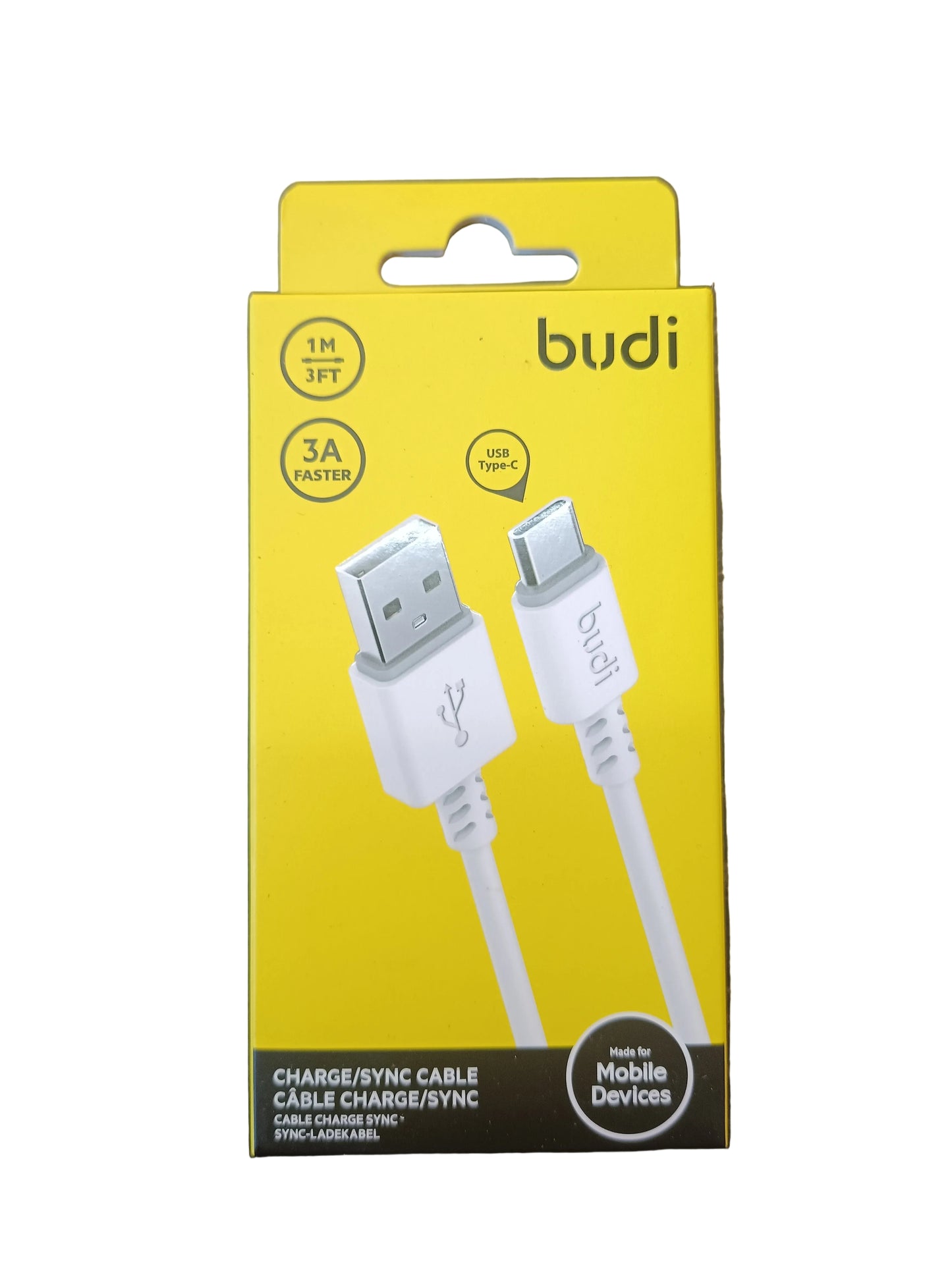 Budi 1m USB Type-A to USB Type-C charge/sync 3A Faster cable