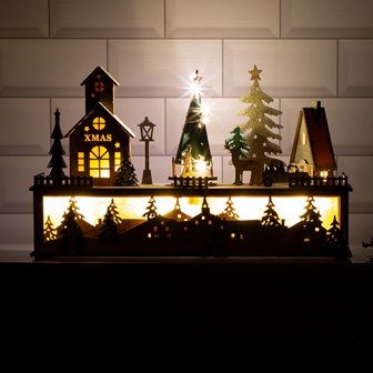 The Christmas Workshop LED Musical Wooden Christmas Village Scene Decoration