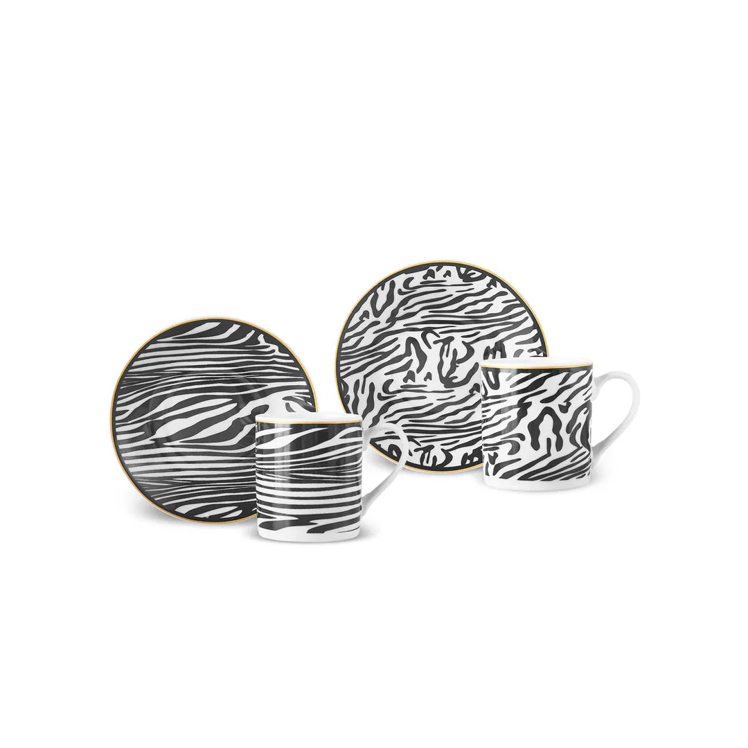 Karaca Zebra In Savanna 4-Piece Espresso Turkish Coffee Cup Set for 2 People
