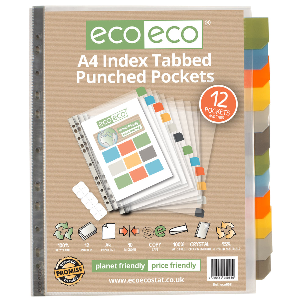 Classeurs Eco A4 95% Recyclés, 12 Intercalaires à Onglets, Chemises Perforées Premier Multi