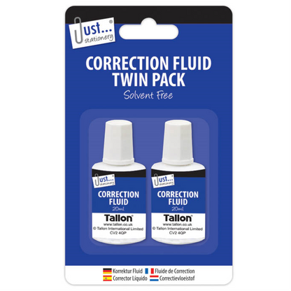 Just Stationary Correction Fluid Bottles Twin Pack 2 x 20ml Solvent Free