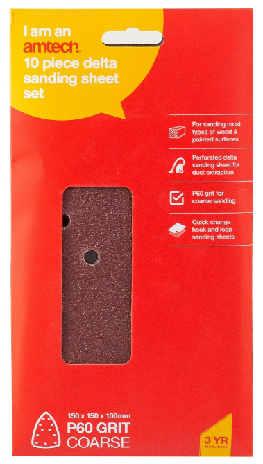 Amtech Lot de 10 feuilles abrasives Delta auto-agrippantes grain 60