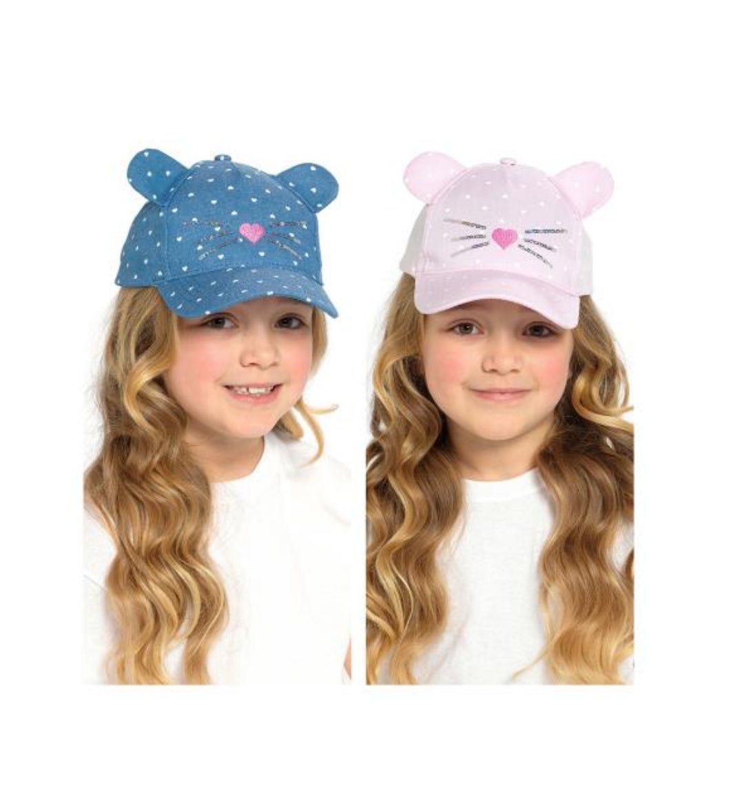 Girls Heart Print Embroidery Cat Baseball Cap Assorted Colours
