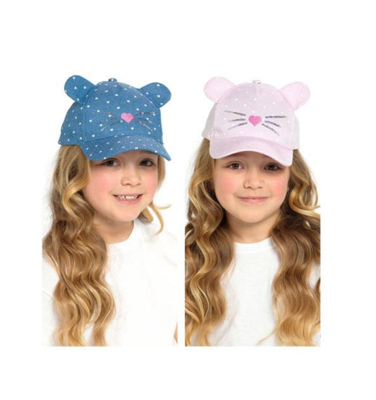 Girls Heart Print Embroidery Cat Baseball Cap Assorted Colours
