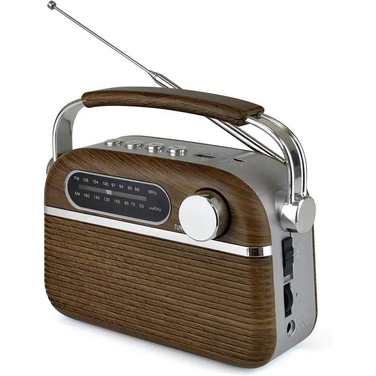 Radio portable rechargeable 2 bandes « Vintage » Lloytron + MusicStream - Chêne foncé
