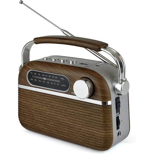 Radio portable rechargeable 2 bandes « Vintage » Lloytron + MusicStream - Chêne foncé