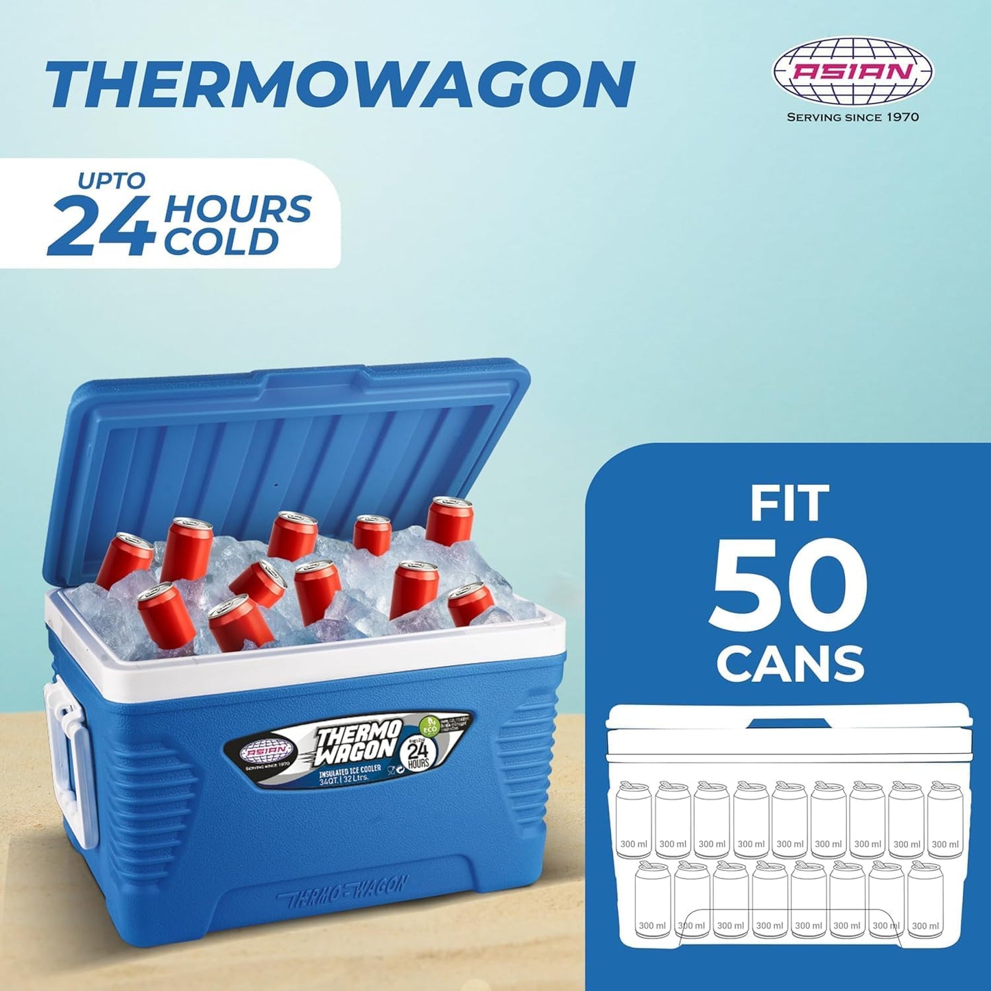 Asian Thermowagon 32 LTR | Insulated Ice Coolers  Blue ,Red