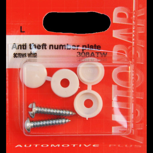 Autobar Anti Theft Security Number Plate Fittings - White (2Pk)