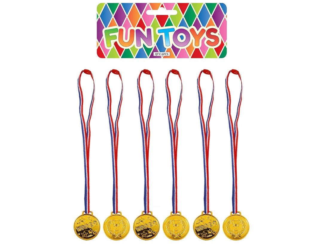 Henbrandt 6 x Gold Winner Medals with Striped Cord for School Sports Day Party Prizes