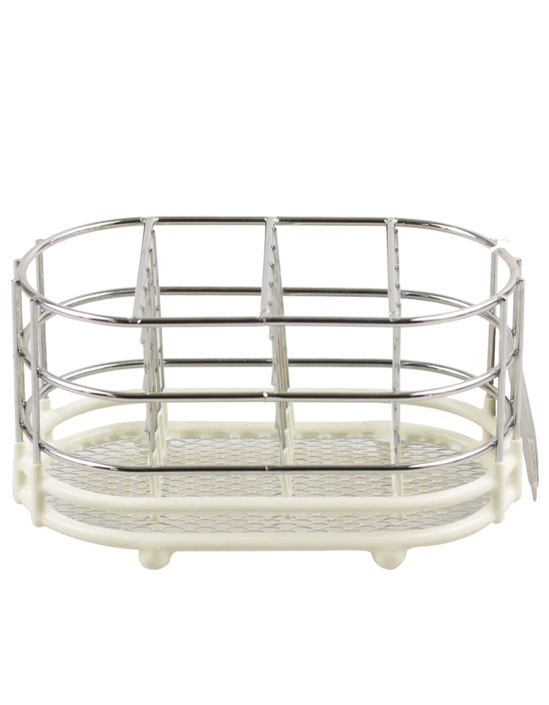 APOLLO Utensil Holder Chrome Cutlery Storage White Plastic Drain Oval Compartment Rack