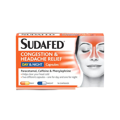 SUDAFED® CONGESTION & HEADACHE RELIEF DAY & NIGHT CAPSULES 16s