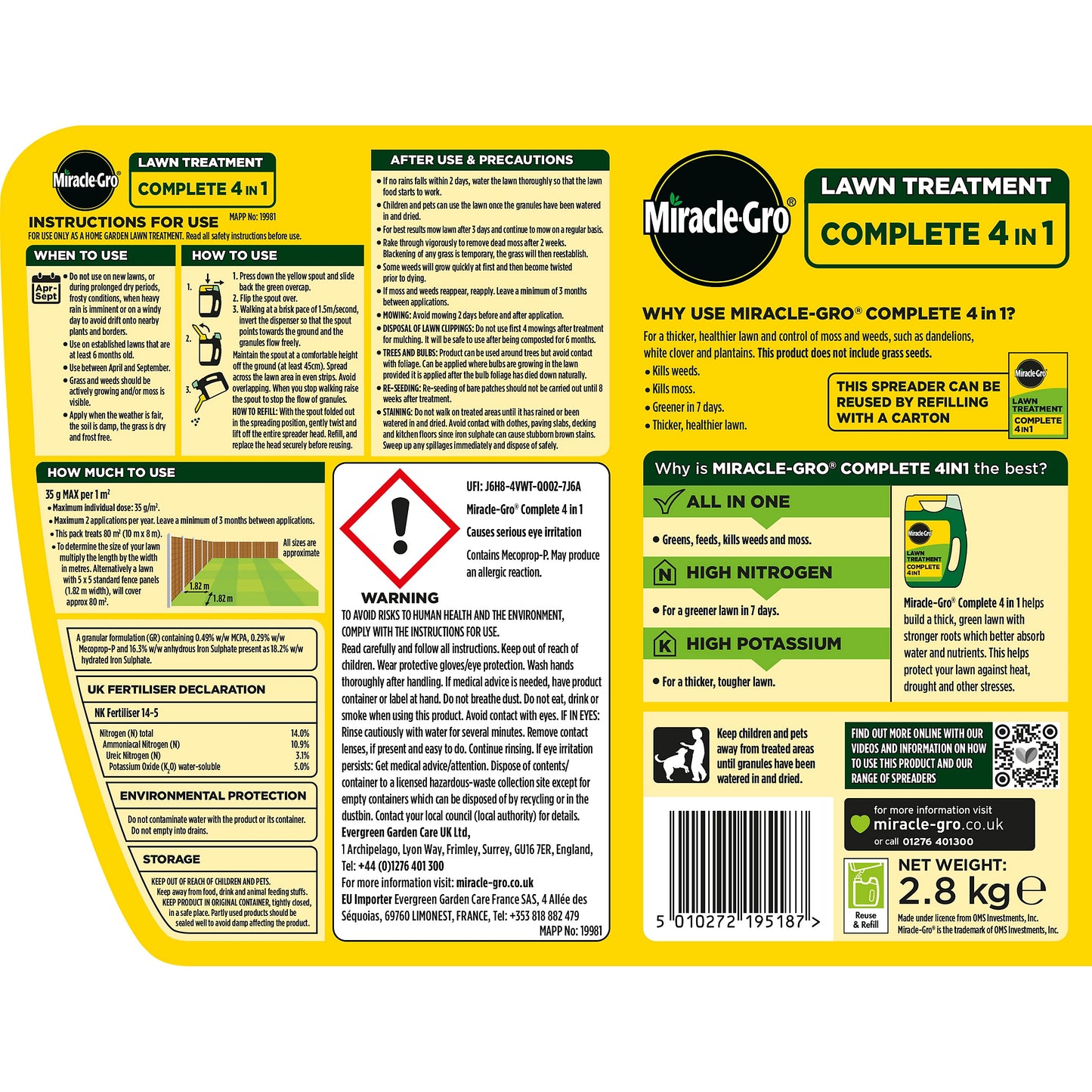 Miracle-Gro Complete 4in1 Lawn treatment with Spout 80m² 2.8kg