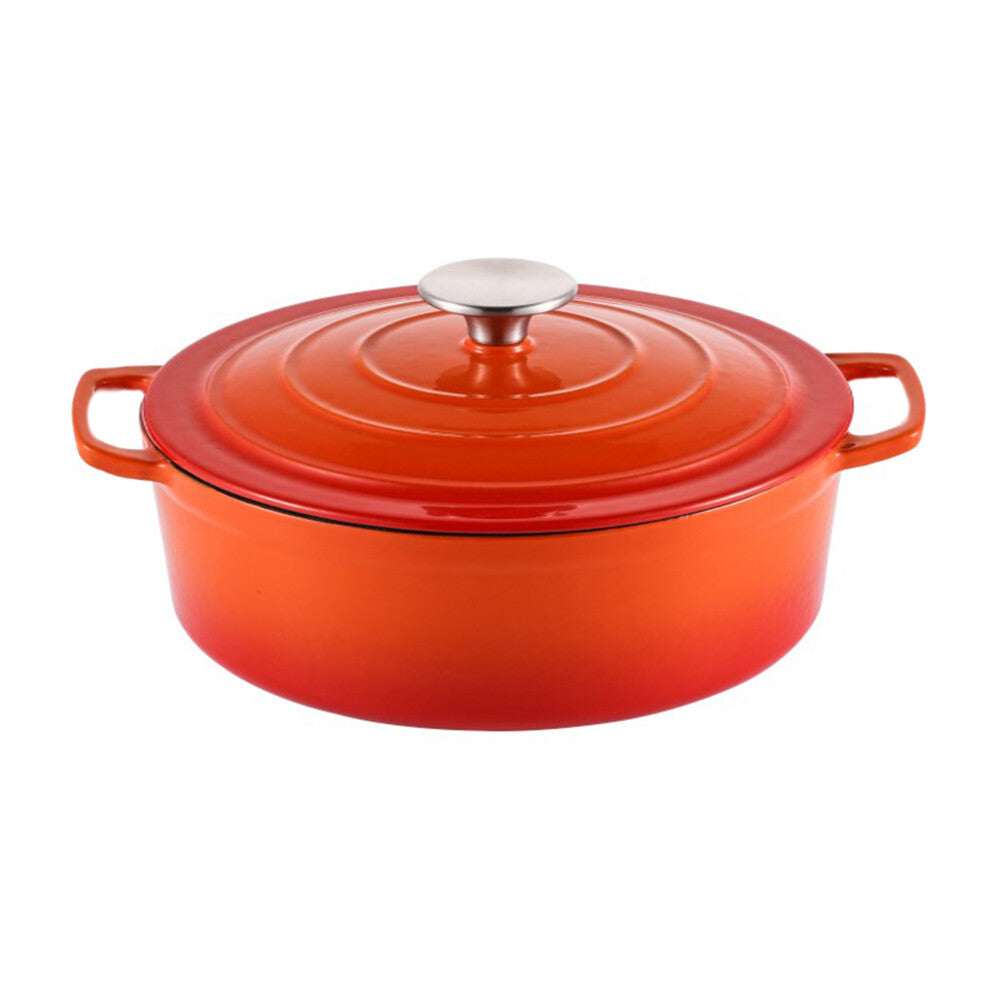 Cast Iron Casserole Dish with Lid Cooking Pot Enamelled Oval Hob Induction Oven orange 30cm