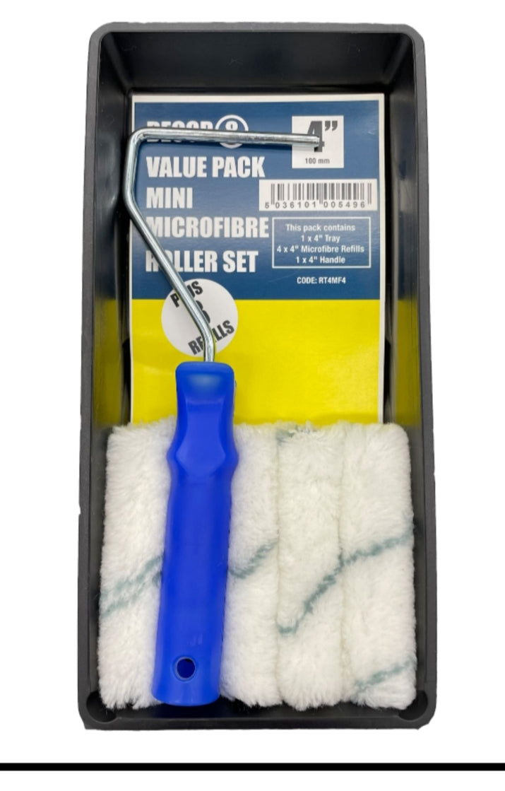 4" microfiber roller set consisting 4" tray/4" frame handle/4x4" microfibre refill
