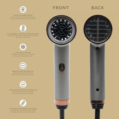 Paul Anthony ''Salon Pro'' 1400W Ionic Hairdryer with Diffuser - Grey