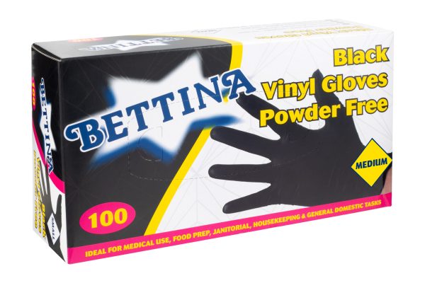 Gants en vinyle noir Bettina 100 unités sans poudre M
